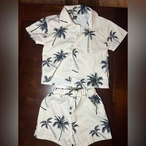 SHEIN Cream and Black Palm Print Kids Pajama Set